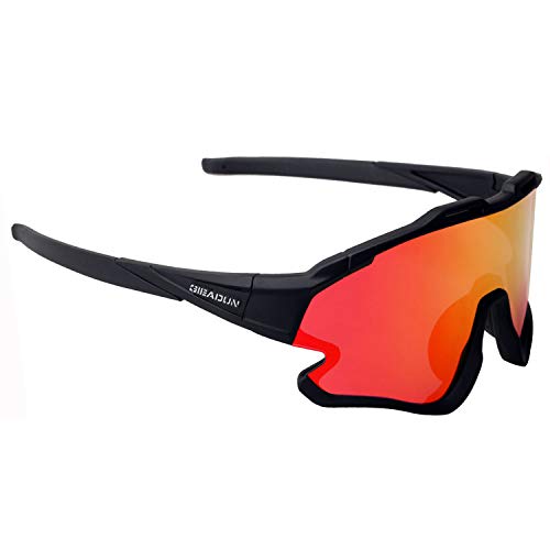 GIEADUN Gafas Ciclismo Polarizadas con 3 Lentes Intercambiables UV 400 Gafas,Corriendo,Moto MTB Bicicleta Montaña,Camping y Actividades al Aire Libre para Hombres y Mujeres TR-90 (Negro)