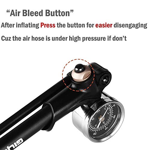 Giyo Bomba de choque de alta presión, (300 PSI Max) para horquilla y suspensión trasera, bloqueo de palanca en la boquilla sin pérdida de aire (negro)