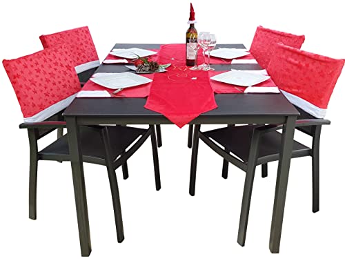 GlitzerEngel Camino de mesa de terciopelo rojo para Navidad, camino de mesa con aplicaciones navideñas, camino de mesa de Navidad, para mesa de comedor, decoración, 32 x 175 cm