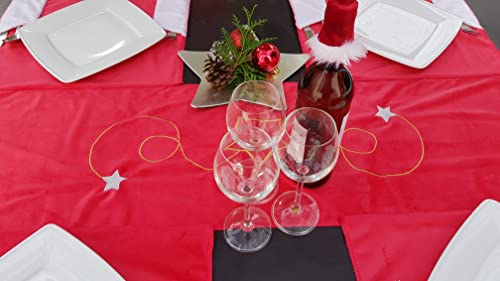 GlitzerEngel Camino de mesa de terciopelo rojo para Navidad, camino de mesa con aplicaciones navideñas, camino de mesa de Navidad, para mesa de comedor, decoración, 32 x 175 cm