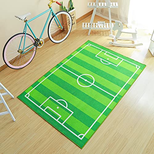 GLLSZ Creativo Campo De Fútbol Alfombra,Rectángulo Niños Tapete De Juego Alfombra,Antideslizante Cómodo Educativo Víveres para Dormitorio Playroom Guardería-Verde 100x130cm(39x51inch)