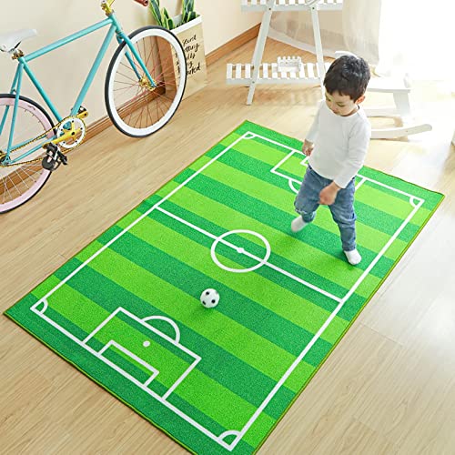 GLLSZ Creativo Campo De Fútbol Alfombra,Rectángulo Niños Tapete De Juego Alfombra,Antideslizante Cómodo Educativo Víveres para Dormitorio Playroom Guardería-Verde 100x130cm(39x51inch)