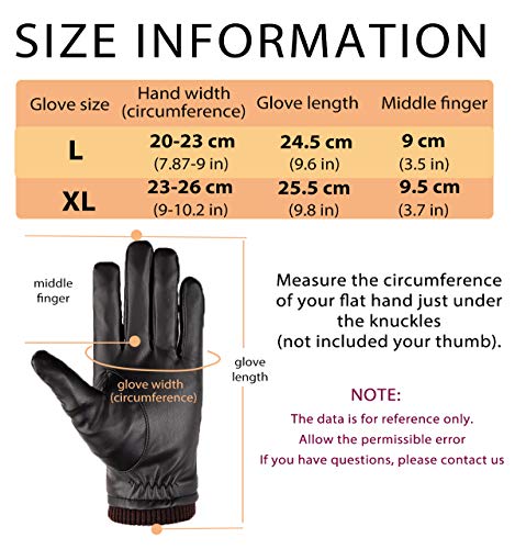 Global Park Guantes de Invierno Hombres Cuero de PU Pantalla Táctil Térmica Guantes Antideslizantes a Prueba de Frío Para Actividades al Aire Libre Conducción Motor Ciclismo Correr Camping (XL)