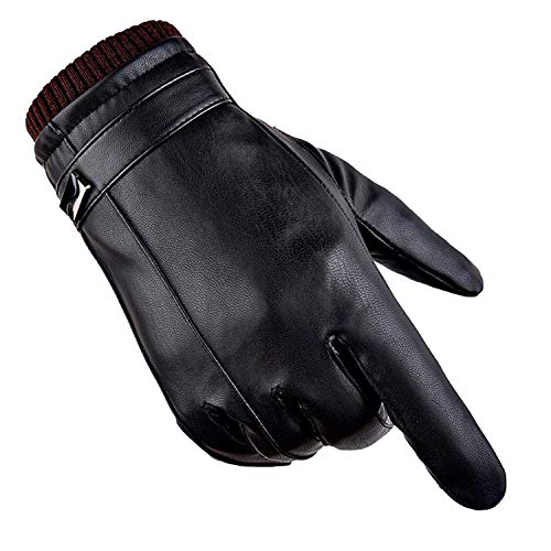 Global Park Guantes de Invierno Hombres Cuero de PU Pantalla Táctil Térmica Guantes Antideslizantes a Prueba de Frío Para Actividades al Aire Libre Conducción Motor Ciclismo Correr Camping (XL)