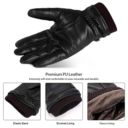 Global Park Guantes de Invierno Hombres Cuero de PU Pantalla Táctil Térmica Guantes Antideslizantes a Prueba de Frío Para Actividades al Aire Libre Conducción Motor Ciclismo Correr Camping (XL)