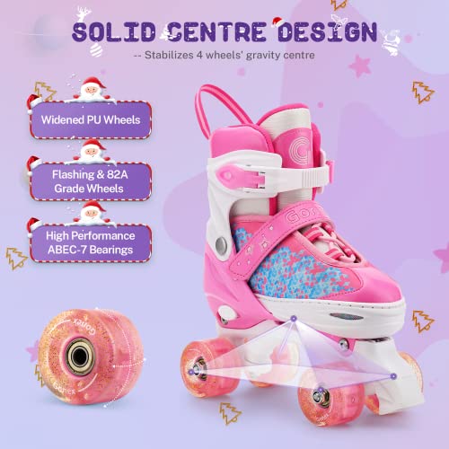 Gonex Patines en Paralelo Ajustables Niña, Patines 4 Ruedas con Lluminación LED, Transpirables, Cómodos, para Principiantes, Niñas, Mujeres, Niños