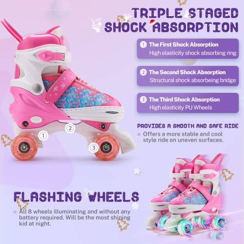 Gonex Patines en Paralelo Ajustables Niña, Patines 4 Ruedas con Lluminación LED, Transpirables, Cómodos, para Principiantes, Niñas, Mujeres, Niños