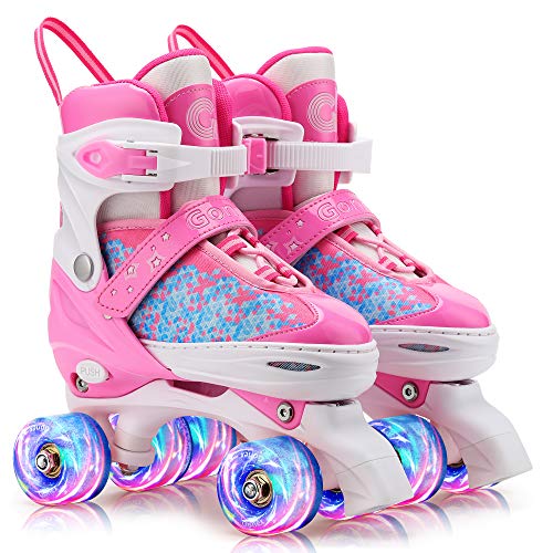 Gonex Patines en Paralelo Ajustables Niña, Patines 4 Ruedas con Lluminación LED, Transpirables, Cómodos, para Principiantes, Niñas, Mujeres, Niños