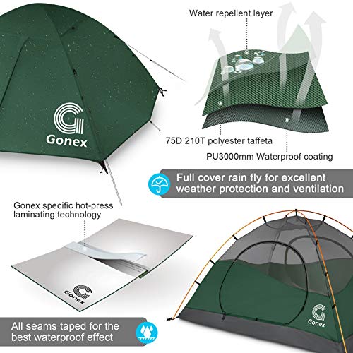 Gonex Tienda de Campaña 3-4 Personas, Tienda de Camping Ligero Impermeable Anti Viento, Tienda Domo para Senderismo Excursionismo Trekking Mochilero Montañismo Acampar Escalada Viaje, Fácil de Montar