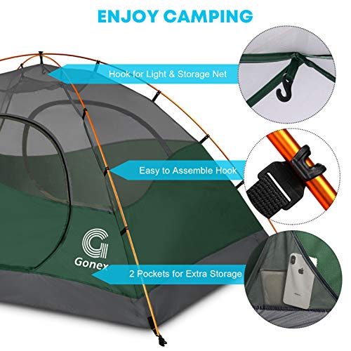 Gonex Tienda de Campaña 3-4 Personas, Tienda de Camping Ligero Impermeable Anti Viento, Tienda Domo para Senderismo Excursionismo Trekking Mochilero Montañismo Acampar Escalada Viaje, Fácil de Montar