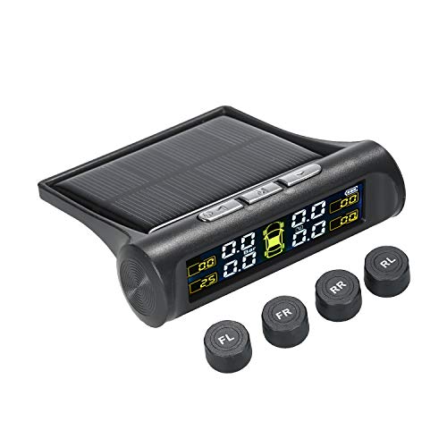 Goolsky Sistema de monitoreo de presión de neumáticos de Coche inalámbrico TPMS Solar con 4 sensores externos