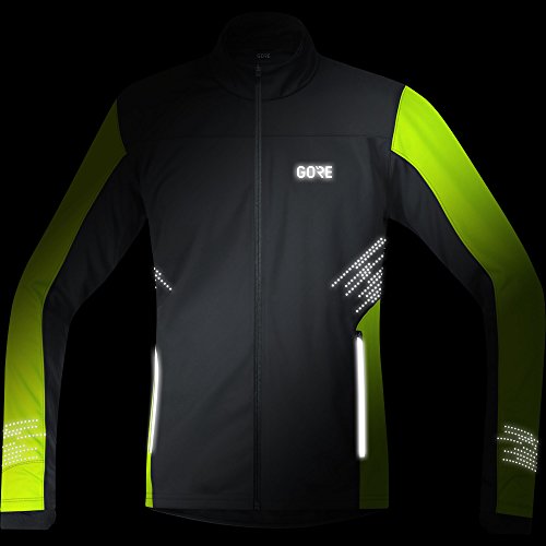 GORE WEAR Chaqueta cortavientos de running para hombre, R5 GORE WINDSTOPPER Jacket, XL, Negro/Amarillo neón, 100153