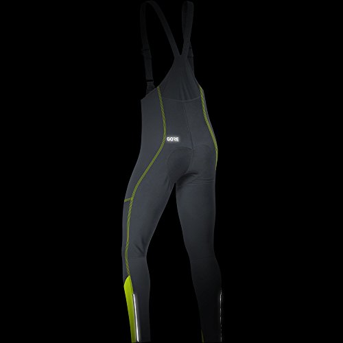 GORE WEAR Culote Cortavientos de Ciclismo para Hombre, con badana, C3 Gore Windstopper Bib Tights+, L, Negro/Amarillo neón, 100337