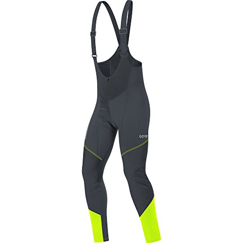 GORE WEAR Culote Cortavientos de Ciclismo para Hombre, con badana, C3 Gore Windstopper Bib Tights+, L, Negro/Amarillo neón, 100337