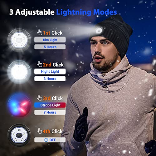 Gorro con Luz Led Regalo Hombre & Mujer - Gorro Linterna Regalo Papa & Madre Unisex 5 LED cálido Gorro de Invierno Gorro con Manos Caminar de Noche Acampar Andar en Bicicleta