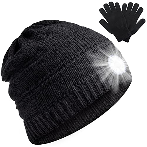 Gorro con Luz Led Regalo Hombre & Mujer - Gorro Linterna Regalo Papa & Madre Unisex 5 LED cálido Gorro de Invierno Gorro con Manos Caminar de Noche Acampar Andar en Bicicleta