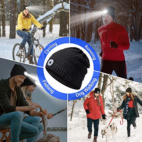 Gorro con Luz Led Regalo Hombre & Mujer - Gorro Linterna Regalo Papa & Madre Unisex 5 LED cálido Gorro de Invierno Gorro con Manos Caminar de Noche Acampar Andar en Bicicleta