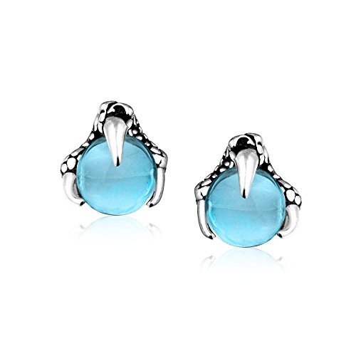 Gótico Punk Rocker Biker joyería Aqua azul translúcido bola orbe dragon garra Stud Pendientes para hombres para mujeres plata tono negro acero inoxidable oxidado