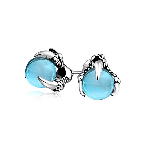 Gótico Punk Rocker Biker joyería Aqua azul translúcido bola orbe dragon garra Stud Pendientes para hombres para mujeres plata tono negro acero inoxidable oxidado