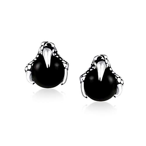 Gótico Punk Rocker Biker joyería bola negro bola orbe dragon garra pendientes para hombres para mujeres tono plata negro acero inoxidable oxidado