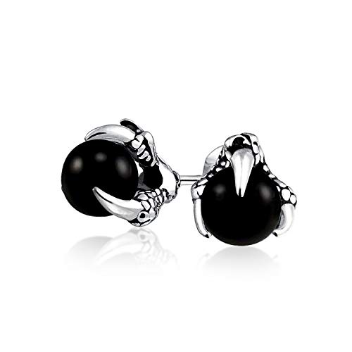 Gótico Punk Rocker Biker joyería bola negro bola orbe dragon garra pendientes para hombres para mujeres tono plata negro acero inoxidable oxidado