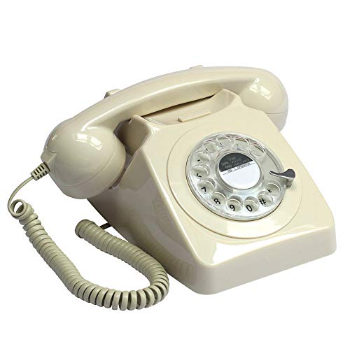 GPO 746 Teléfono fijo de disco con estilo retro de los años 70 - Cable en espiral, Timbre auténtico - Marfil