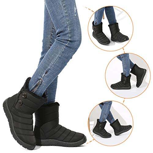 gracosy Botas Nieve Mujer Impermeable Piel Forrado Invierno Cálidas Botines Antideslizante Peso Ligero Plano Corto Botas Cremallera Cómodo Casual