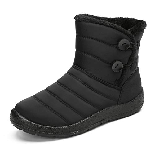 gracosy Botas Nieve Mujer Impermeable Piel Forrado Invierno Cálidas Botines Antideslizante Peso Ligero Plano Corto Botas Cremallera Cómodo Casual