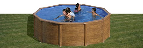 Gre KIT350W Pacific - Piscina Elevada Redonda, Aspecto Madera, 350 x 120 cm