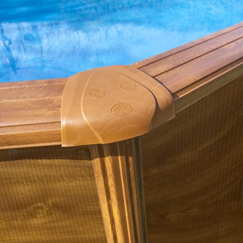 Gre KIT350W Pacific - Piscina Elevada Redonda, Aspecto Madera, 350 x 120 cm