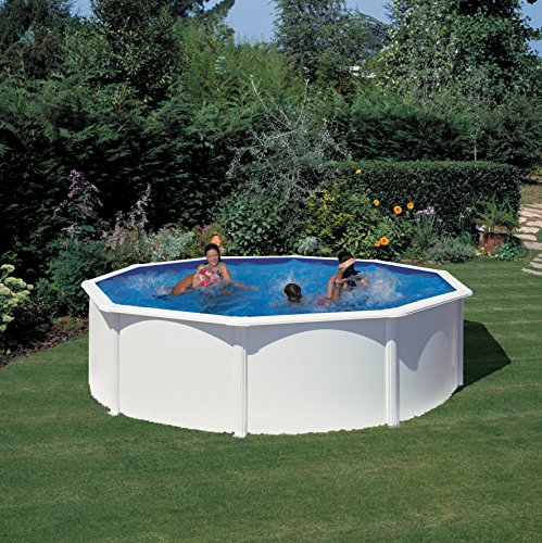 Gre KIT460ECO Fidji - Piscina Elevada Redonda, Aspecto Acero Blanco, 460 x 120 cm