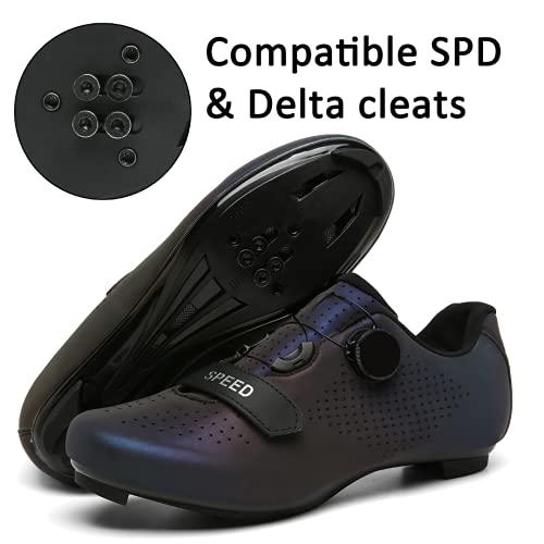 Great Flyor Zapatillas Peloton para hombre y mujer, zapatillas de ciclismo SPD para actividades al aire libre y en interiores, compatibles con tacos Delta Look, Color morado., 41 EU