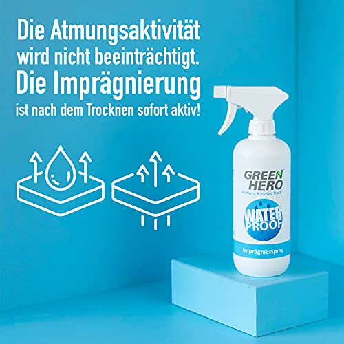 Green Hero Spray Impermeabilizante para Textil y Cuero 500 ml sin Gas Propulsor – Spray Impermeabilizante Textil – Spray Impermeabilizante Calzado – Nanosellado contra la Humedad y la Suciedad