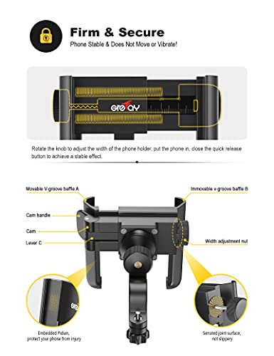 Grefay Soporte Movil Bicicleta, 1S Desmontaje Rápido Universal Soporte Movil Moto, Rotación de 360 Grados, para Smartphone de 3,5 a 7,0 Pulgadas