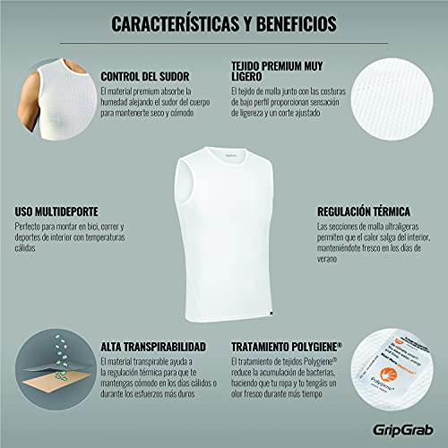 GripGrab Camiseta Interior Ciclismo Pack 1 o 3 uds Sin Mangas de Rejilla Ropa Técnica Ciclista Transpirable Unisex, Blanco, S