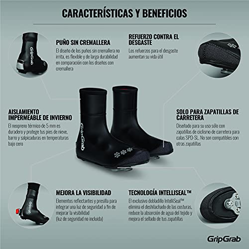 GripGrab Cubrezapatillas Ciclismo Arctic Invierno Térmicos Carretera Cortavientos 4mm Neopreno Impermeable con Forro Cubrebotas, Unisex-Adult, Negro, XL (44-45)