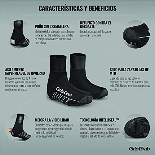 GripGrab Cubrezapatillas de Ciclismo RaceThermo X Neopreno 4mm Impermeable Cortavientos de Invierno Zapatillas MTB/CX Cubrebotas, Adultos Unisex, Negro, 44/45 EU