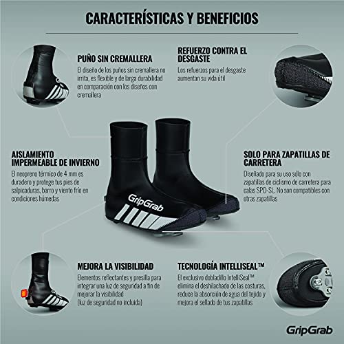 GripGrab Cubrezapatillas Racethermo Neopreno Impermeable Invierno Ciclismo Carretera Cubrebotas Cortaviento, Adultos Unisex, Negro, 38/39 EU