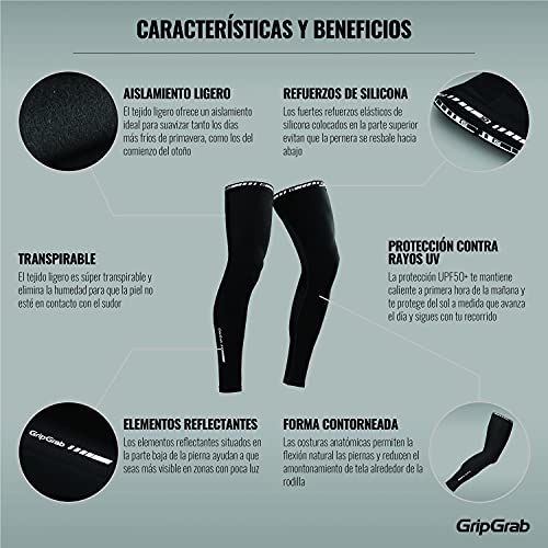 GripGrab Perneras de Ciclismo Entretiempo Primavera Verano Antideslizantes Ligeras Bicicleta de Carretera MTB Gravel Calentadores, Adultos Unisex, Negro, M