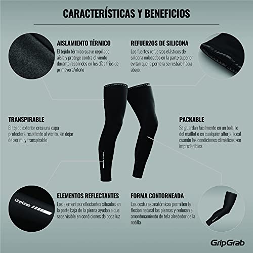 GripGrab Perneras de Ciclismo Térmicas Felpa Invierno Otoño Antideslizantes Bicicleta Carretera MTB Gravel Calentadores, Adultos Unisex, Negro, L