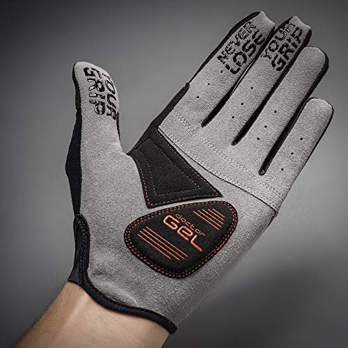 GripGrab Shark Gel-Padded Fullfinger Mountain Gravel Bike Gloves Long Cushioned Summer Cycling Black Navy-Blue, Large