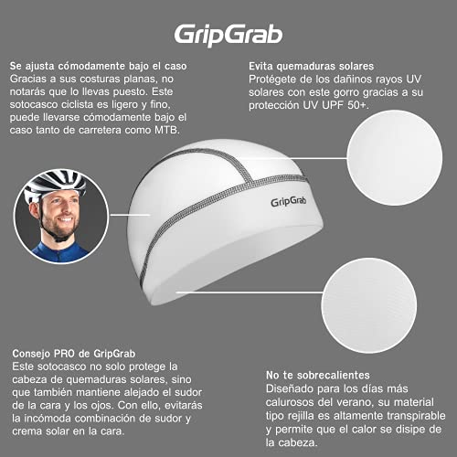 GripGrab Sotocasco Ciclismo Verano Transpirable Protección UV UPF 50+ Gorra Bicicleta Carretera MTB Gravel Babeza Casco Calentadores, Unisex-Adultos, Blanco, Talla Única