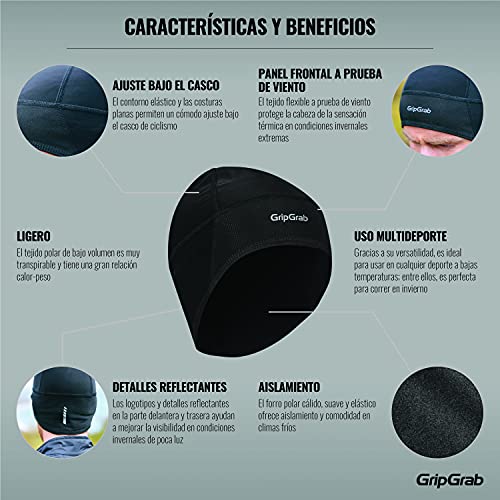 GripGrab Sotocasco Cortavientos Térmico de Invierno Lightweight Ciclismo Running Skull Cap Calentadores Cabeza Unisex, Negro, M