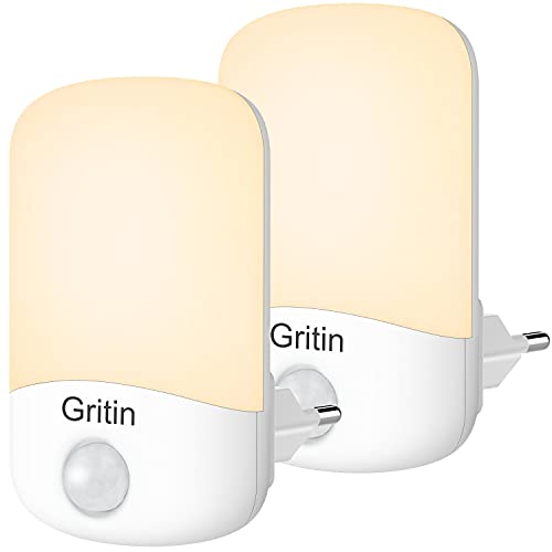 Gritin Luz Nocturna Infantil, [2-Pack] Luz Calida LED Noche con Luz Sensor, Luz Lámpara Quitamiedos Infantil con Enchufe, Ahorro de Energía Luz para Habitación Bebé, Pasillos, Dormitorio, Sala etc.