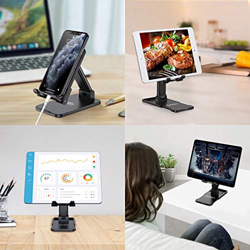 Gritin Soporte Tablet, Multiángulo Soporte Móvil Mesa, Soporte Dock Base Plegable&Portátil con Almohadilla de Silicona Antideslizante para Teléfono Móvil Phone, Android