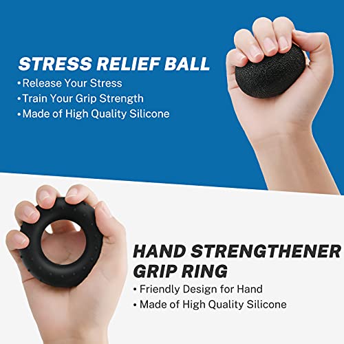 GRM 5 Piezas Contando Fortalecedores de Agarre de Mano, 5-60KG Agarrador de Mano Ajustable, Estirador de Dedos, Ejercitador de Dedos, Anillo de Ejercicio y Antiestrés Bolas para Artritis Músico