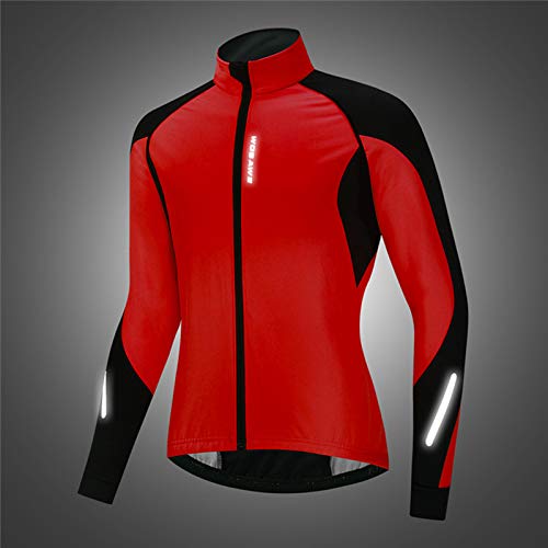 GRTE Ropa de Ciclismo para Hombres Camiseta de Manga Larga para Ciclistas Chaqueta de otoño e Invierno Chaqueta térmica Polar Ligera BTT Carreras de Bicicleta de montaña Frío Wear,Rojo,XXXL