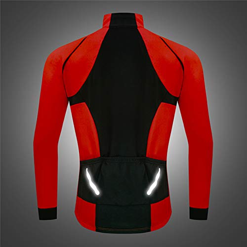 GRTE Ropa de Ciclismo para Hombres Camiseta de Manga Larga para Ciclistas Chaqueta de otoño e Invierno Chaqueta térmica Polar Ligera BTT Carreras de Bicicleta de montaña Frío Wear,Rojo,XXXL