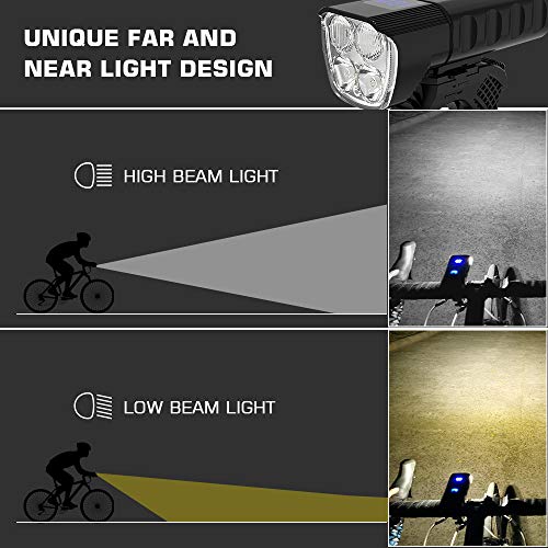 GT HITGX Luzde Bicicleta LED Recargables USB con 6400 mAh 13 Modos, 3000 lúmenes Luces de Bicicleta Delanteras y Traseras Súper Brillantes Impermeables IPX5 para Ciclismo y Camping