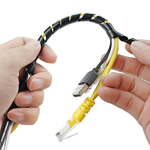 GTIWUNG 15 Metros Organizador de Cables en Espiral, Tubo Flexible en Espiral Evuelto para PC TV DVD cable de antena estéreo agrupar cable, Negro